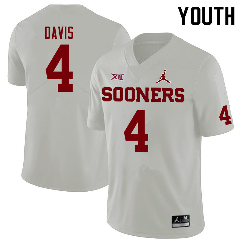 Jordan Brand Youth #4 Jaden Davis Oklahoma Sooners College Football Jerseys Sale-White - Click Image to Close